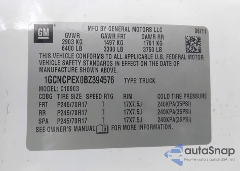 2011 Chevrolet Silverado 1500 Work Truck z USA, uszkodzony, nr VIN 1GCNCPEX0BZ394576